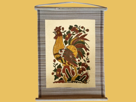 Tranh Đông Hồ Gà Hoa Hồng Dán Mành 35cm x 45cm