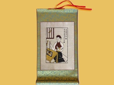 Tranh Đông Hồ Gái Làng Hồ Bồi Lụa 30cm x 55cm