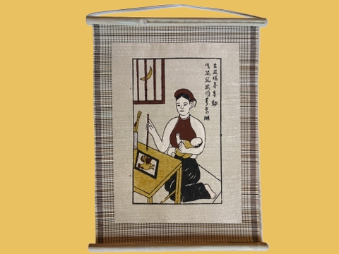 Tranh Đông Hồ Gái Làng Hồ Dán Mành 35cm x 45cm