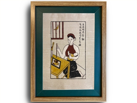 Tranh Đông Hồ Gái Làng Hồ Khung Kính 30cm x 40cm