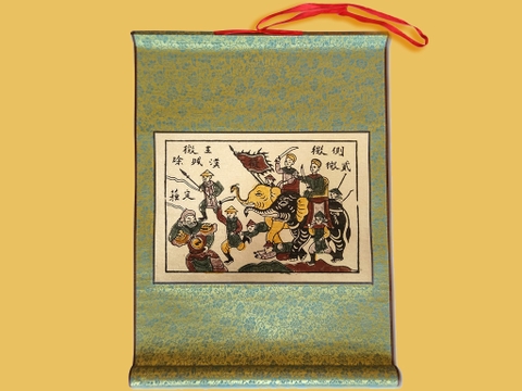 Tranh Đông Hồ Hai Bà Trưng Đánh Giặc Bồi Lụa 40cm x 55cm
