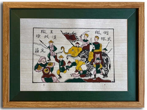 Tranh Đông Hồ Hai Bà Trưng Đánh Giặc Khung Kính 40cm x 30cm