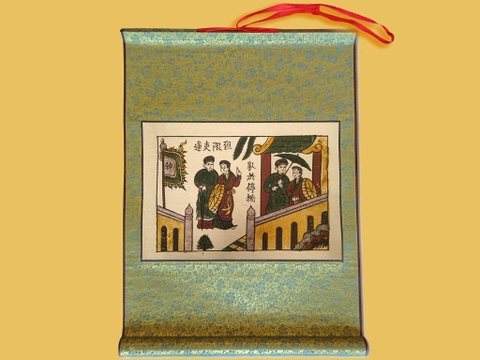 Tranh Đông Hồ Hát Quan Họ Bồi Lụa 40cm x 55cm