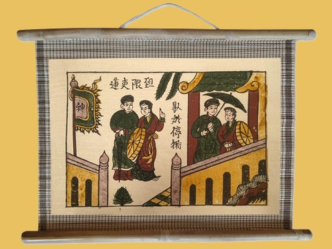 Tranh Đông Hồ Hát Quan Họ Dán Mành 45cm x 32cm