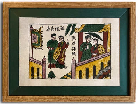 Tranh Đông Hồ Hát Quan Họ Khung Kính 40cm x 30cm