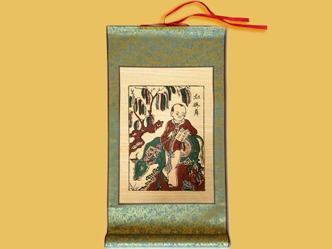 Tranh Đông Hồ Hiếu Học - Chăn Trâu Đọc Sách Bồi Lụa 30cm x 55cm