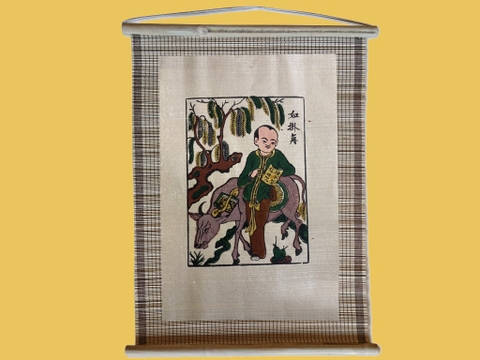 Tranh Đông Hồ Hiếu Học Chăn Trâu Đọc Sách Dán Mành 35cm x 45cm