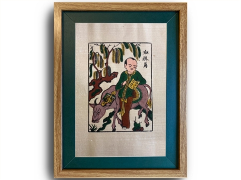 Tranh Đông Hồ Hiếu Học - Chăn Trâu Đọc Sách Khung Kính 30cm x 40cm