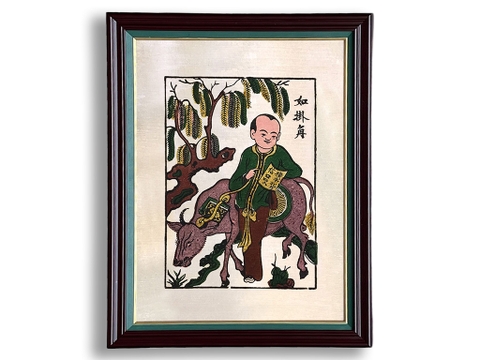 Tranh Đông Hồ Hiếu Học khung kính 45cm x 60cm