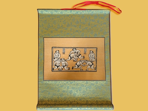 Tranh Đông Hồ Hội Đấu Vật Bồi Lụa 40cm x 55cm