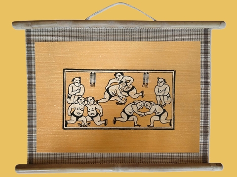 Tranh Đông Hồ Hội Đấu Vật Dán Mành 45cm x 32cm