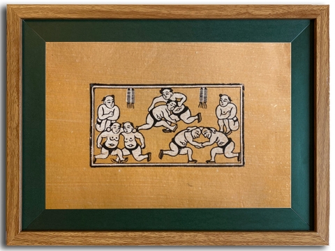 Tranh Đông Hồ Hội Đấu Vật Khung Kính 40cm x 30cm