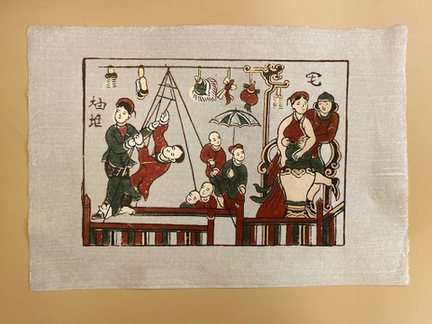 Tranh Giấy Đông Hồ Hội Đu 26cm x 37cm