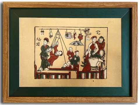 Tranh Đông Hồ Hội Đu Khung Kính 40cm x 30cm