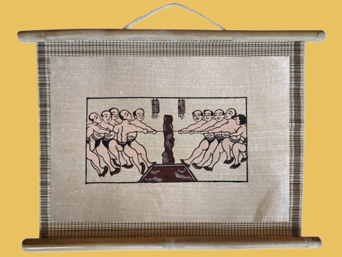 Tranh Đông Hồ Hội Kéo Co Dán Mành 45cm x 32cm