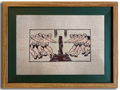 Tranh Đông Hồ Hội Kéo Co Khung Kính 40cm x 30cm