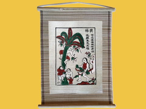 Tranh Đông Hồ Hứng Dừa Dán Mành 35cm x 45cm