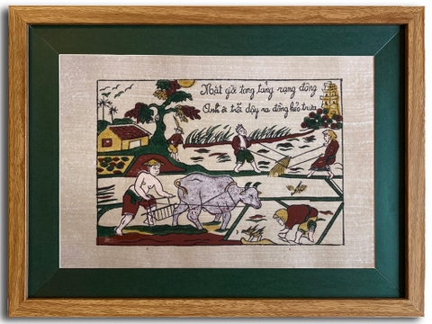 Tranh Đông Hồ Nhà Nông Làm Ruộng Khung Kính 40cm x 30cm