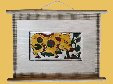 Tranh Đông Hồ Lợn Ăn Cây Ráy Dán Mành 45cm x 32cm