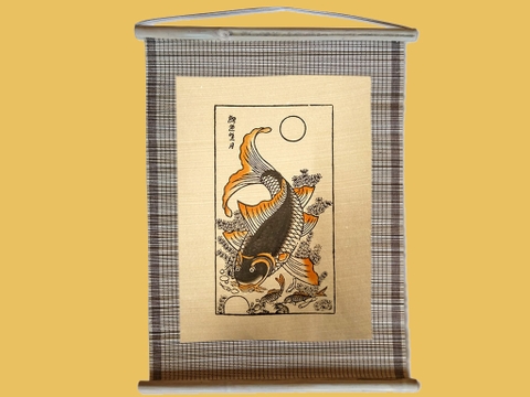 Tranh Đông Hồ Lý Ngư Vong Nguyệt Dán Mành 35cm x 45cm