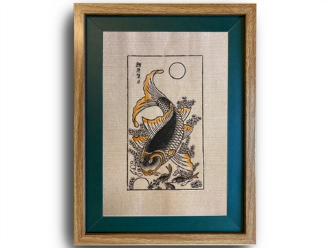 Tranh Dân Gian Đông Hồ Lý Ngư Vọng Nguyệt 30cm x 40cm