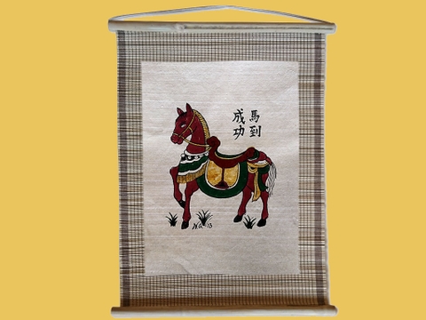 Tranh Đông Hồ Mã Đáo Thành Công - Con Ngựa Dán Mành 35cm x 45cm