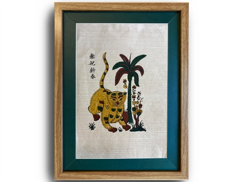Tranh Đông Hồ Mèo Bên Cây Cau Khung Kính 30cm x 40cm