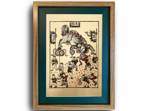 Tranh Đông Hồ Múa Lân Khung Kính 30cm x 40cm