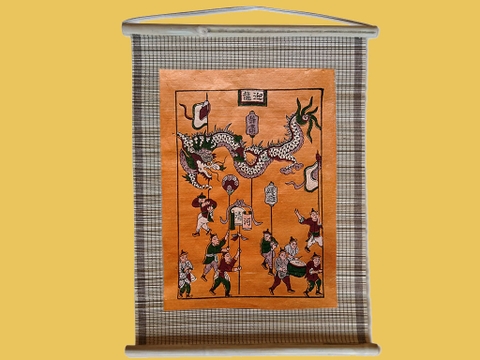 Tranh Đông Hồ Múa Rồng Dán Mành 35cm x 45cm