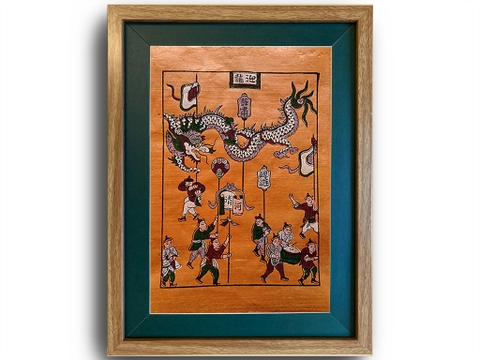 Tranh Đông Hồ Múa Rồng Khung Kính 30cm x 40cm