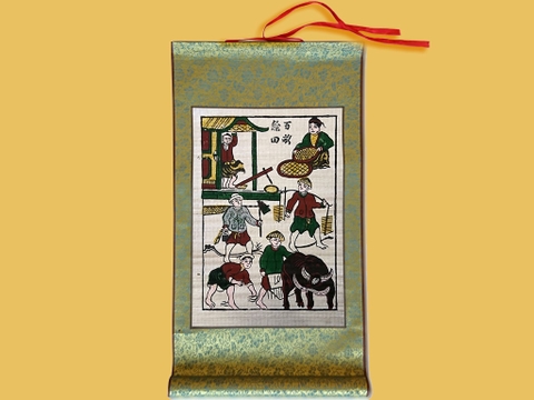 Tranh Đông Hồ Ngày Mùa Bách Mẫu Dư Điền Bồi Lụa 30cm x 55cm