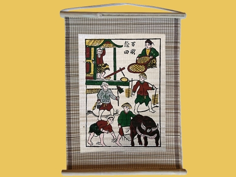 Tranh Đông Hồ Ngày Mùa Bách Mẫu Dư Điền Dán Mành 35cm x 45cm
