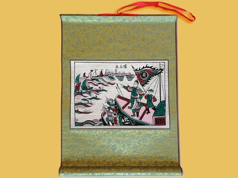 Tranh Đông Hồ Ngô Quyền Đánh Giặc Bồi Lụa 40cm x 55cm
