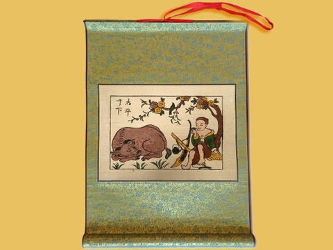 Tranh Đông Hồ Nông Nhàn Nam Bồi Lụa 40cm x 55cm