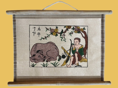 Tranh Đông Hồ Nông Nhàn Nam Dán Mành 45cm x 32cm