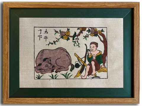 Tranh Đông Hồ Nông Nhàn Nam Khung Kính 40cm x 30cm