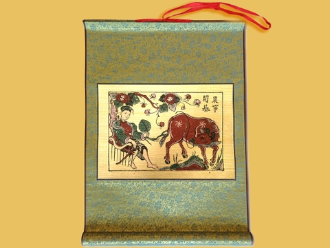 Tranh Đông Hồ Nông Nhàn Nữ Bồi Lụa 40cm x 55cm