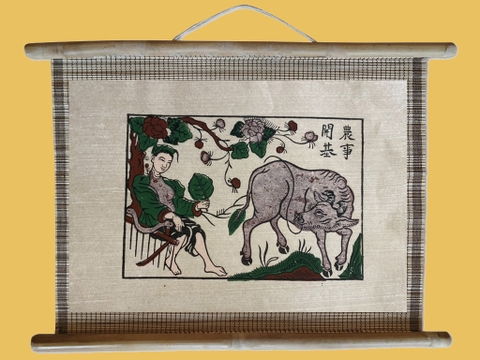 Tranh Đông Hồ Nông Nhàn Nữ Dán Mành 45cm x 32cm