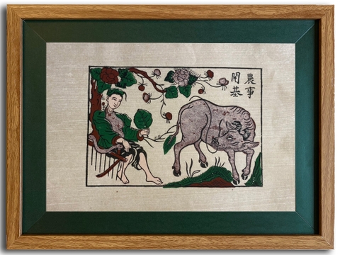 Tranh Đông Hồ Nông Nhàn Nữ Khung Kính 40cm x 30cm