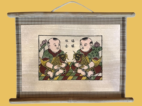 Tranh Đông Hồ Phúc Lộc Song Toàn Dán Mành 45cm x 32cm - TM057
