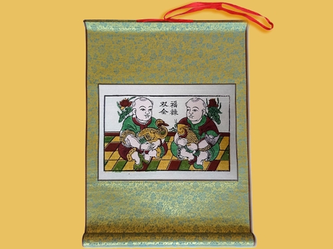 Tranh Đông Hồ Phúc Lộc Song Toàn Bồi Lụa 40cm x 55cm
