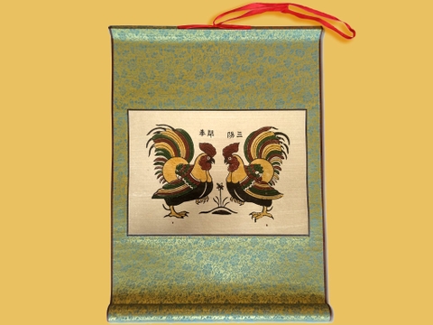 Tranh Đông Hồ Tam Dương Khai Thái Bồi Lụa 40cm x 55cm