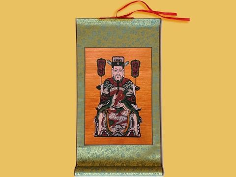 Tranh Đông Hồ Tăng Phúc Thần Tài Bồi Lụa 30cm x 55cm