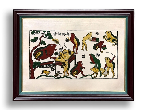 Tranh Đông Hồ Thầy Đồ Cóc khung kính 60cm x 45cm