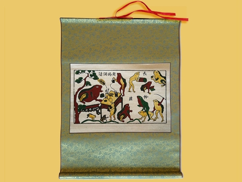 Tranh Đông Hồ Thầy Đồ Cóc bồi lụa 60cm x 80cm