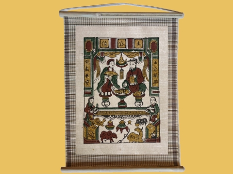 Tranh Đông Hồ Thổ Công Vị Dán Mành 35cm x 45cm