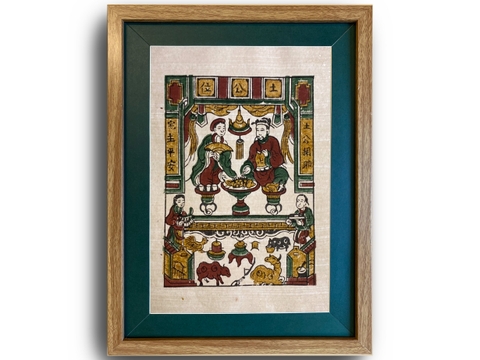 Tranh Đông Hồ Thổ Công Vị Khung Kính 30cm x 40cm