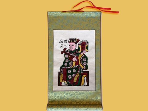 Tranh Đông Hồ Tiến Tài Bồi Lụa 30cm x 55cm