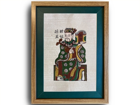 Tranh Đông Hồ Tiến Tài Khung Kính 30cm x 40cm