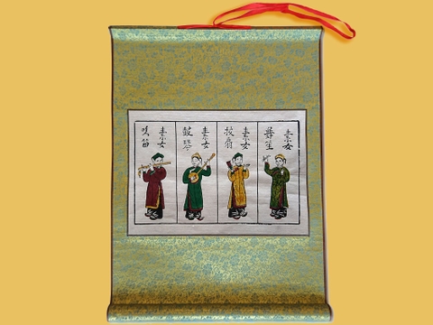 Tranh Đông Hồ Tố Nữ Bồi Lụa 40cm x 55cm